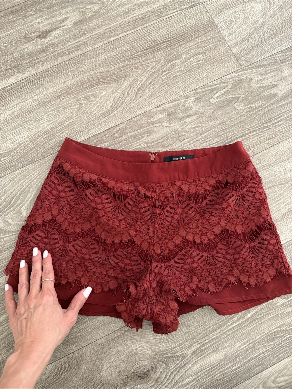 Forever 21 Women's Lace Overlay Shorts — Burgundy